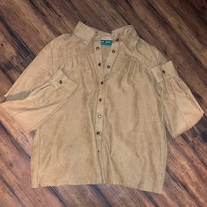 Lemon Grass Studio Brown Faux Suede Button Snap Western Blouse Size Small